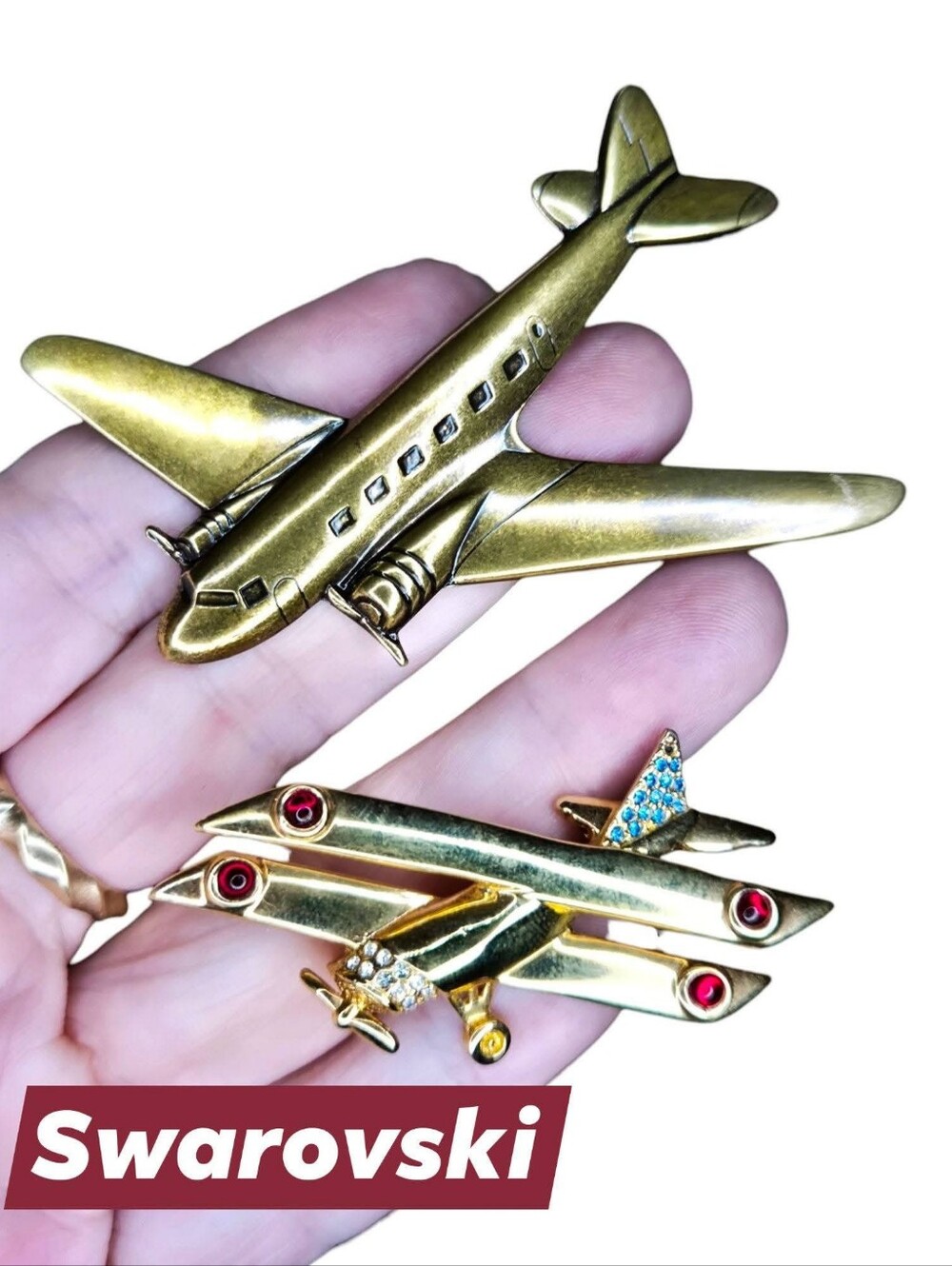Vtg Swarovski Biplane & Propeller Airliner